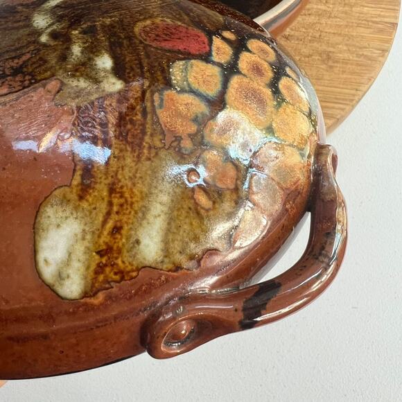 Art Studio Pottery Casserole With Handles & Lid 8" Stoneware Brown Glazed 80s - Picture 8 of 13